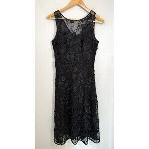 NWT $220 WHBM Black 3D Floral Lace Sleeveless‎ Knee-length Dress 2 Formal Event